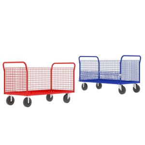 Valley Craft’s Platform Cage Carts are the ideal solution for storing and transporting a variety of products and supplies. Constructed from heavy duty 12 gauge steel and built to withstand rigorous use, these carts have a load capacity are 1,600 lbs. and easily maneuver on (4) large 8” non-marking rubber casters (2 rigid, 2 locking swivel). 2x2” welded steel wire grid panels provide visibility and ventilation while still keeping items secure.