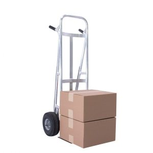 Valley Craft 2-Wheel Commerical Hand Truck, Curved Back - Hand Brake, Aluminum, (2) Pneumatic, 600 lb. Capacity, used for Beverage/Keg/Cylinders