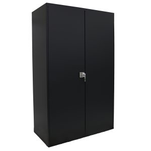 Valley Craft Electronic Locking Cabinet, Deluxe - 48"W X 24"D X 78"H, Louvered Door Panels, (3) Shelves, 1000 lb. Capacity/Shelf, 14 Gauge, Black