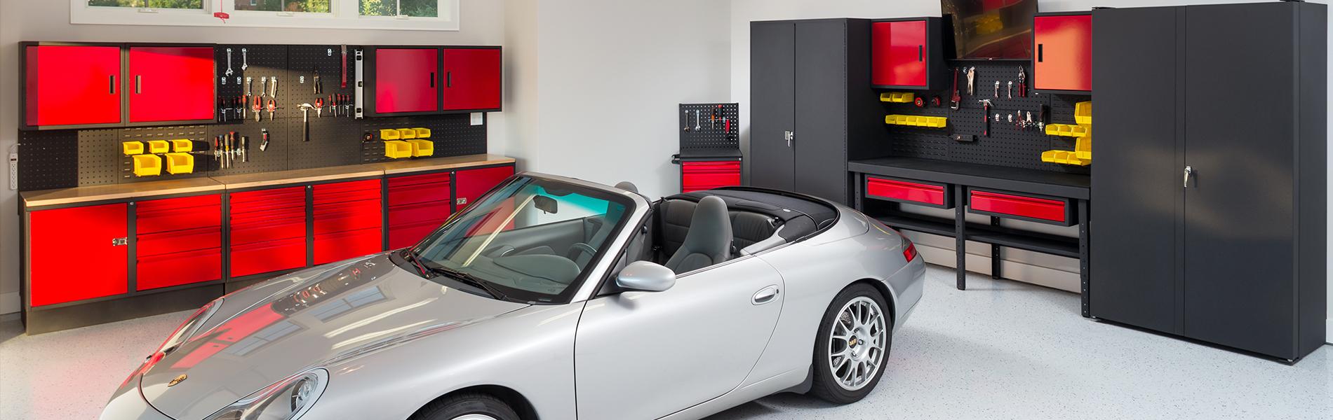 Collectors Edition Garage red cabinets with gray Porsche