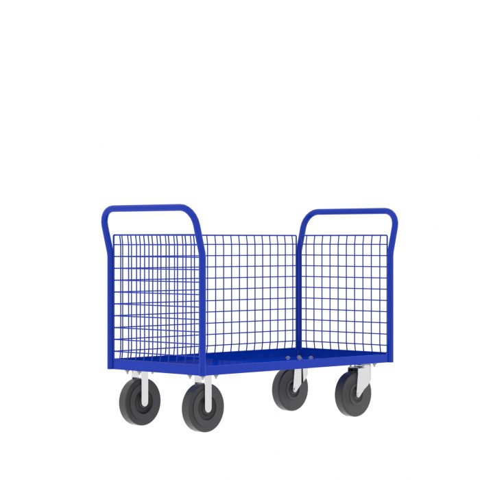 3-Sided Platform Cage Cart, 48x24", Blue