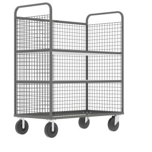 3-Sided Stock Picking Cage Cart, (2) Shelves, Gray