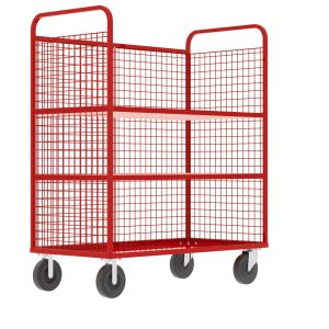 3-Sided Stock Picking Cage Cart, (2) Shelves, Red