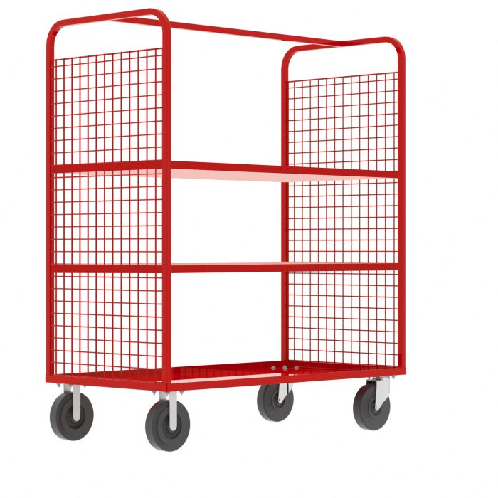 2-Sided Stock Picking Cage Cart, (2) Shelves, Red