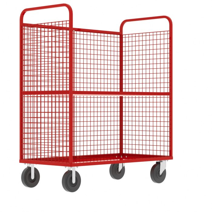 3-Sided Stock Picking Cage Cart, (1) Shelf, Red