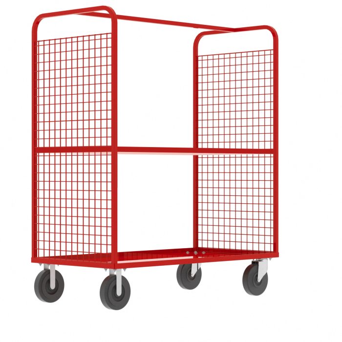 2-Sided Stock Picking Cage Cart, (1) Shelf, Red