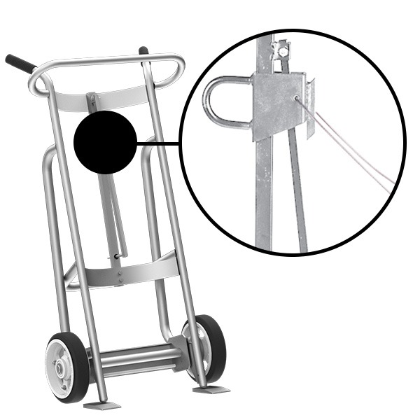 2-Wheel Drum Hand Truck, Aluminum, Solid Rubber Wheels, Hand Brake, Security Cable Chime Hook