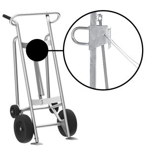 4-Wheel Drum Hand Truck, Aluminum, Pneumatic Wheels, Security Cable Chime Hook