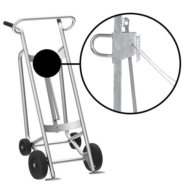 4-Wheel Drum Hand Truck, Aluminum, Mold-On Rubber Wheels, Security Cable Chime Hook
