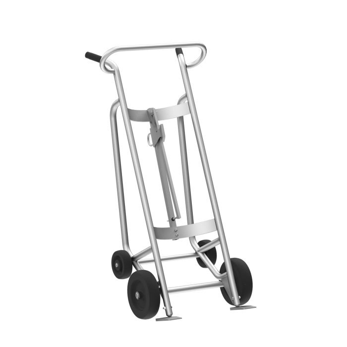 4-Wheel Drum Hand Truck, Aluminum, Mold-On Rubber Wheels