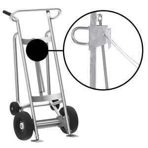 4-Wheel Drum Hand Truck, Aluminum, Pneumatic Wheels, Hand Brake, Security Cable Chime Hook