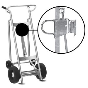 4-Wheel Drum Hand Truck, Aluminum, Pneumatic Wheels, Hand Brake, Fiber Drum Chime Hook