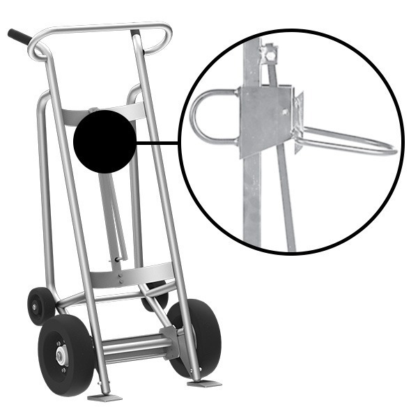 4-Wheel Drum Hand Truck, Aluminum, Pneumatic Wheels, Hand Brake, Plastic Drum Chime Hook