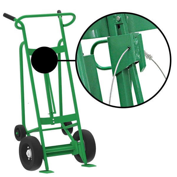 4-Wheel Drum Hand Truck, Steel, Pneumatic Wheels, Hand Brake, Security Cable Chime Hook