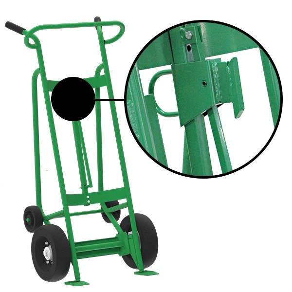 4-Wheel Drum Hand Truck, Steel, Pneumatic Wheels, Hand Brake, Fiber Drum Chime Hook