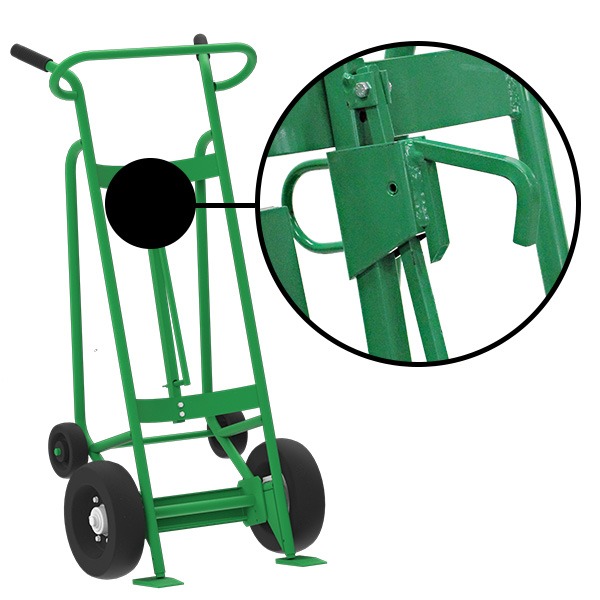 4-Wheel Drum Hand Truck, Steel, Pneumatic Wheels, Hand Brake, Locking Cover Chime Hook