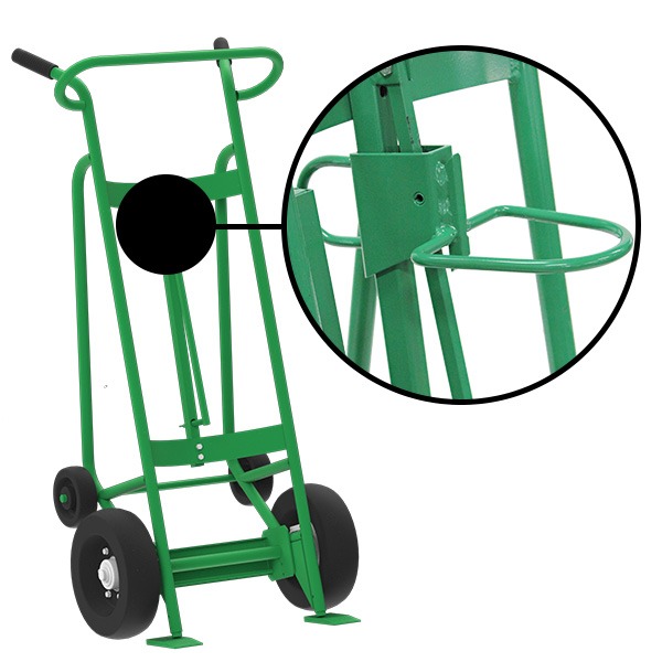 4-Wheel Drum Hand Truck, Steel, Pneumatic Wheels, Hand Brake, Plastic Drum Chime Hook