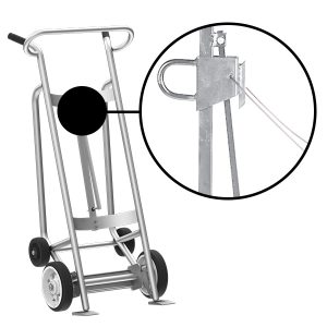 4-Wheel Drum Hand Truck, Aluminum, Solid Rubber Wheels, Hand Brake, Security Cable Chime Hook