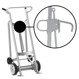 4-Wheel Drum Hand Truck, Aluminum, Solid Rubber Wheels, Hand Brake, Locking Cover Chime Hook