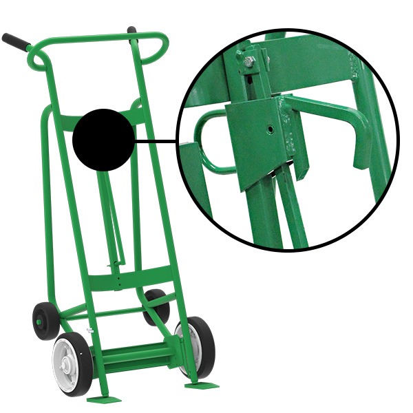 4-Wheel Drum Hand Truck, Steel, Solid Rubber Wheels, Hand Brake, Locking Cover Chime Hook