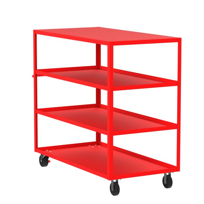 4-Shelf 12 Gauge Utility Cart, 60x30", Flat Top, Red