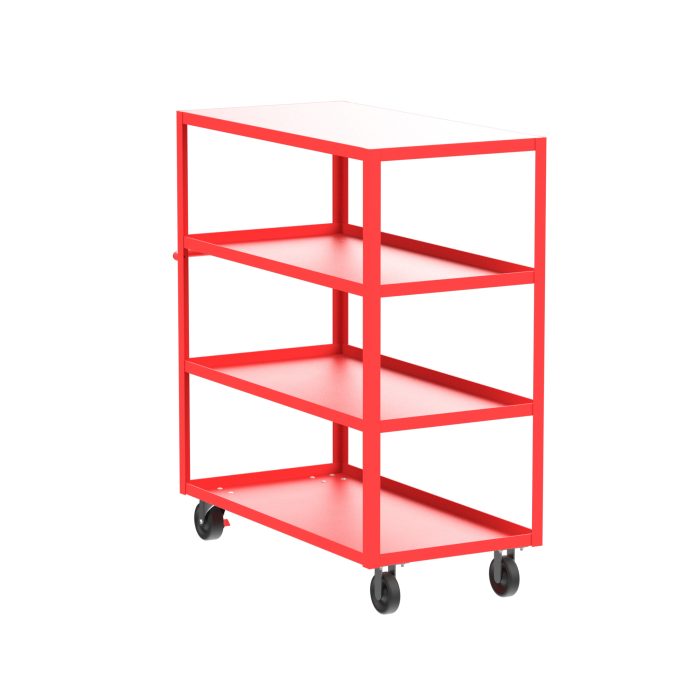 4-Shelf 12 Gauge Utility Cart, 48x24", Flat Top, Red