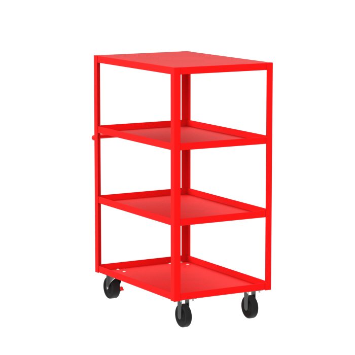 4-Shelf 12 Gauge Utility Cart, 36x24", Flat Top, Red