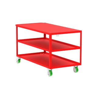 3-Shelf 12 Gauge Utility Cart, 60x30", Flat Top, Red