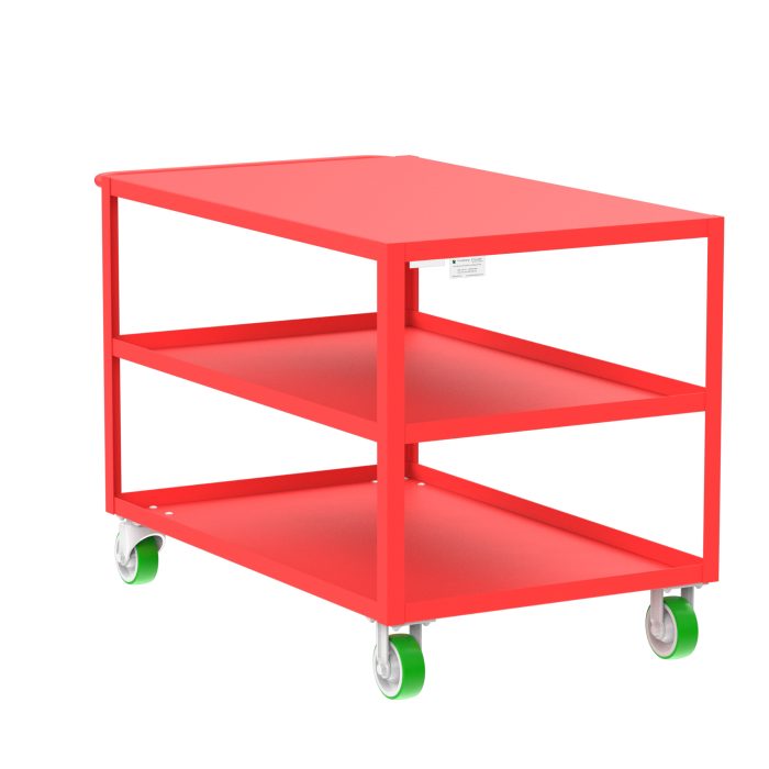 3-Shelf 12 Gauge Utility Cart, 48x30", Flat Top, Red