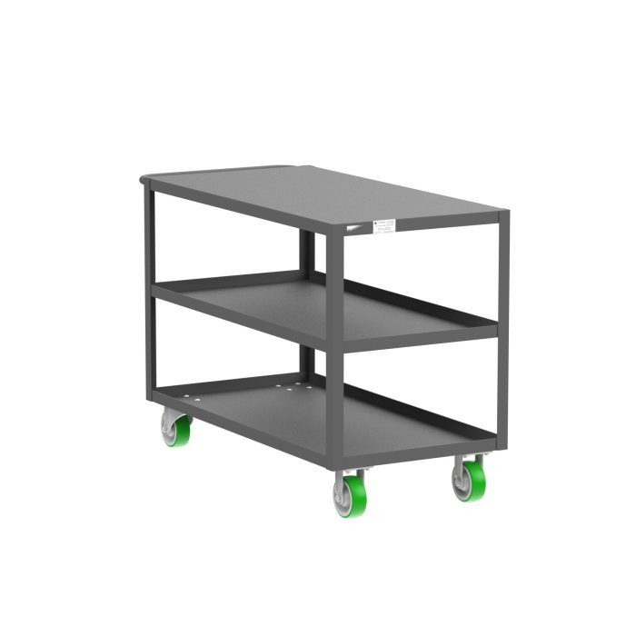 3-Shelf 12 Gauge Utility Cart, 48x24", Flat Top, Gray