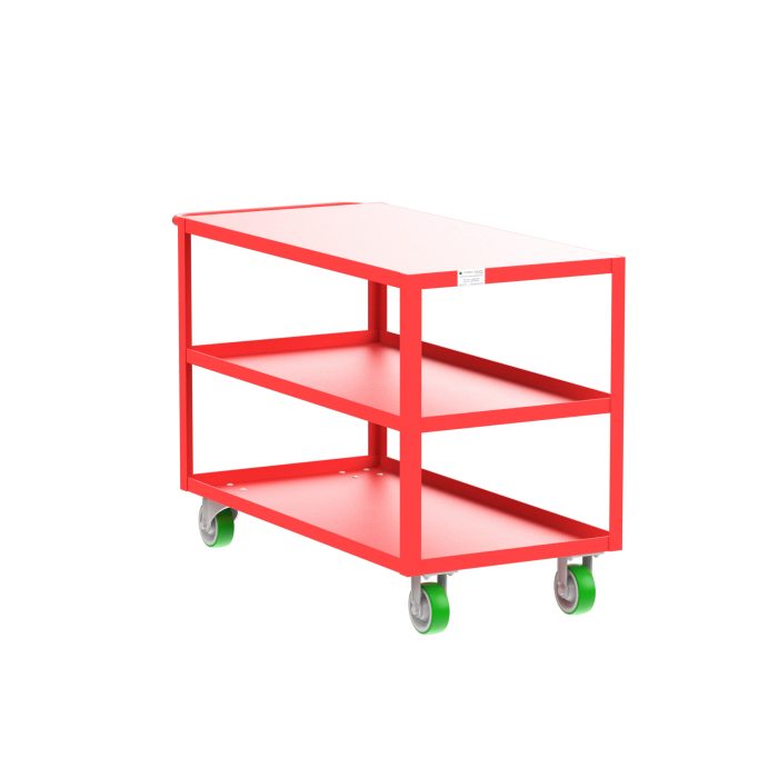 3-Shelf 12 Gauge Utility Cart, 48x24", Flat Top, Red