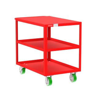 3-Shelf 12 Gauge Utility Cart, 36x24", Flat Top, Red