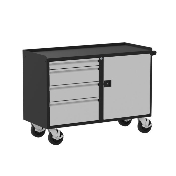 48" Deluxe Mobile Workbench, (4) Drawers (1) Door, Silver/Black