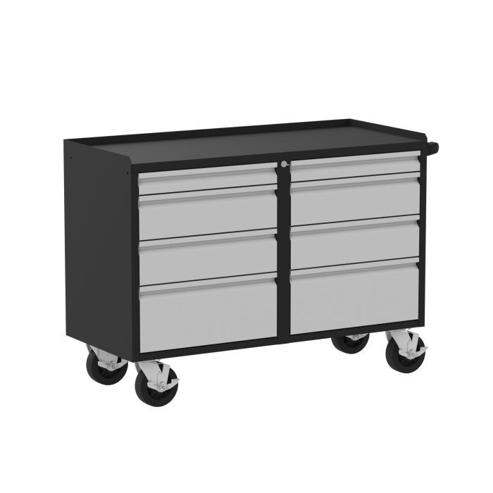 48" Deluxe Mobile Workbench, (8) Drawers, Silver/Black