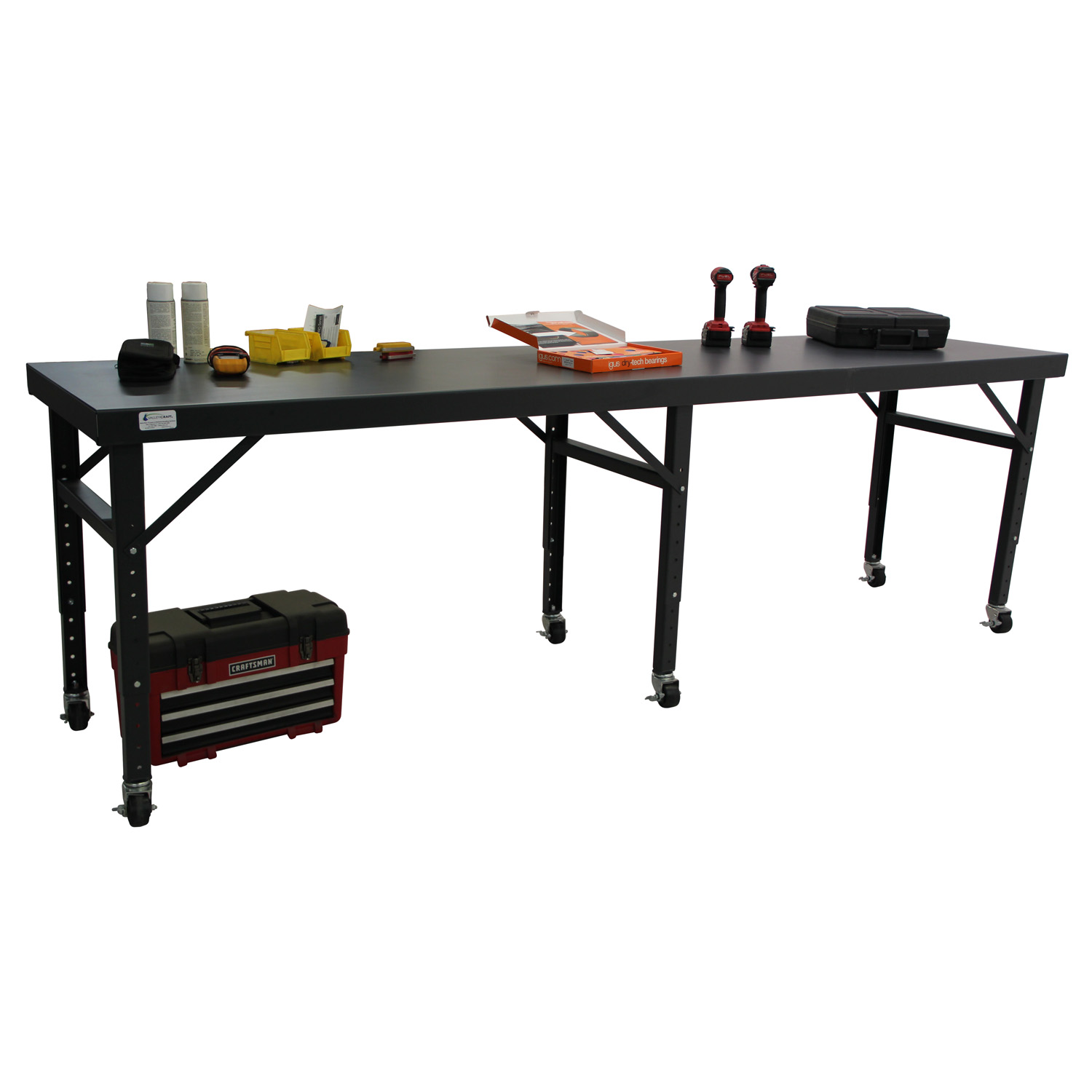 Mobile Adjustable Height Work Table, 120"W x 28"D - Valley Craft